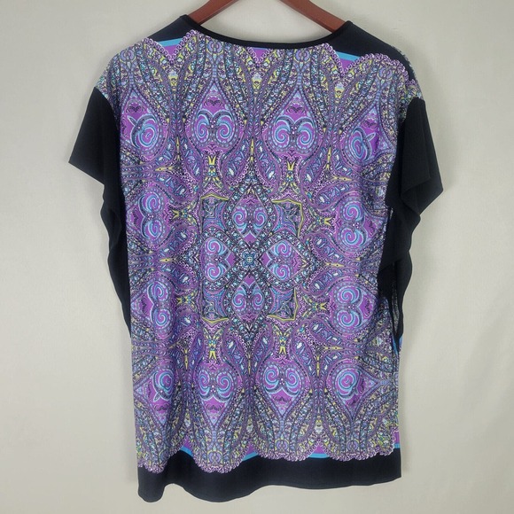 Travel Elements Womens Blouse Medium Top Multicolored Short Sleeve V Neck Shirt - Picture 2 of 9
